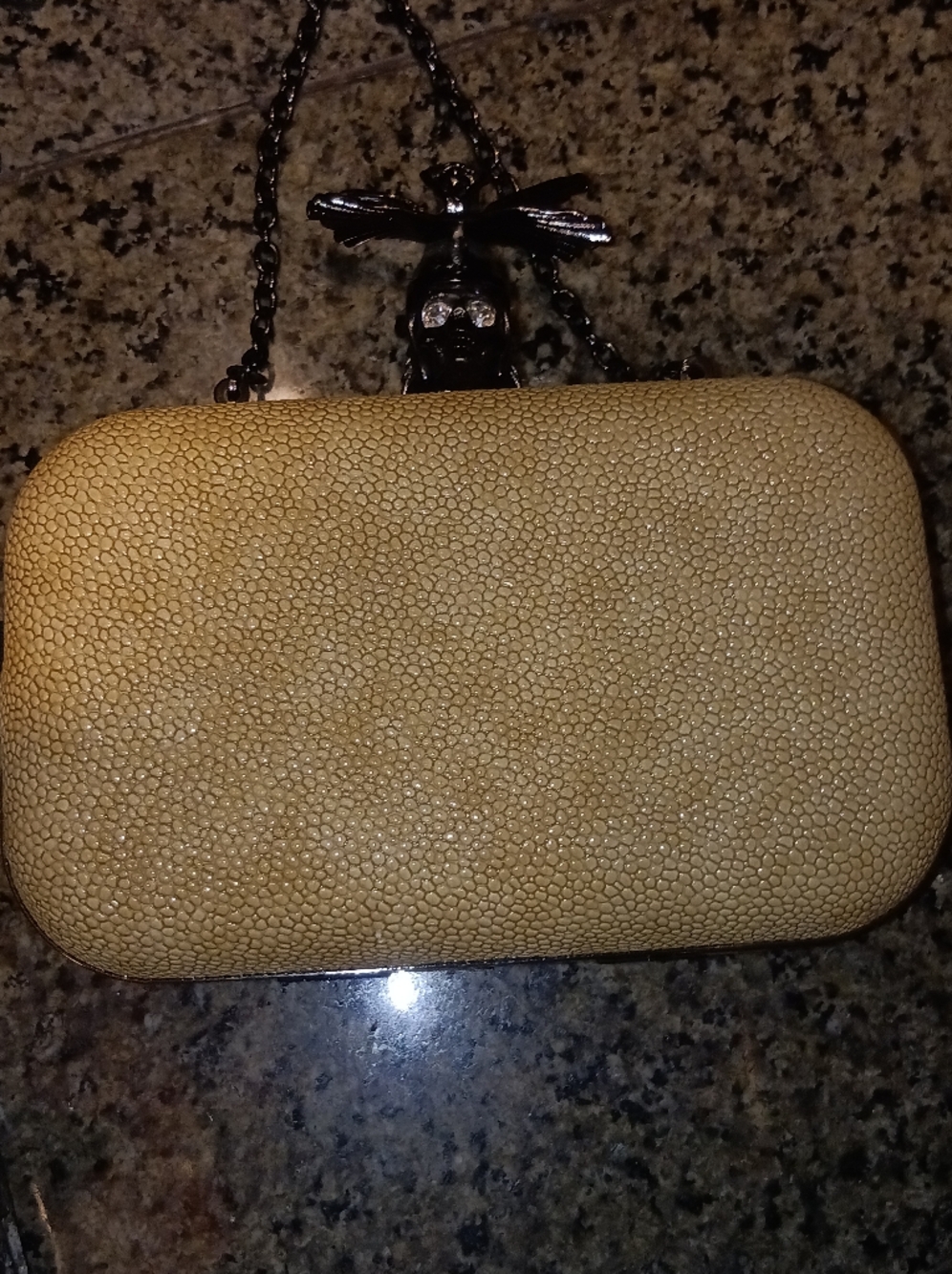 JNB Faux Stingray Shagreen Skull Clutch – Edgy Gunmetal Crystal Evening Bag - Picture 9 of 16